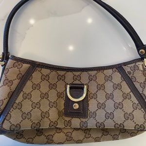 Gucci Beige GG Canvas and Leather Abbey D-Ring Pochette Bag